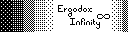 A pixel art style image with a black to white dithered gradient on the left and the words "Ergodox Infinity" with an infinity symbol on the right.